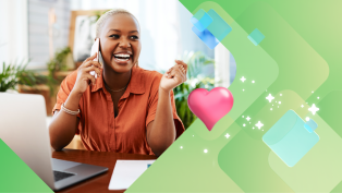 Woman utilizing AI Voice Agent features on her cellphone.