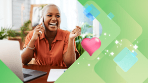 Woman utilizing AI Voice Agent features on her cellphone.