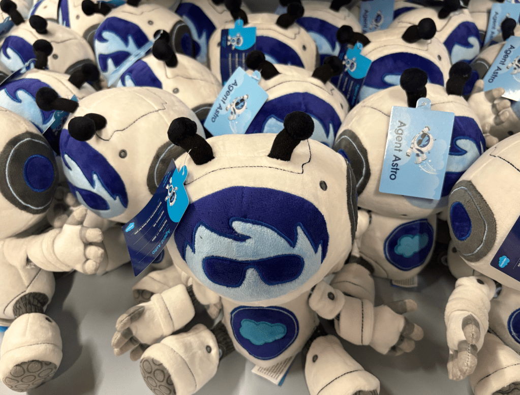Collection of plush dolls of Agentforce Astro.
