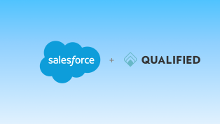 Salesforce and Qualified company logos on a light blue gradient background.