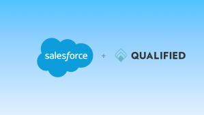 Salesforce and Qualified company logos on a light blue gradient background.