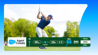 View of LIV Golf Broadcast with Agent Caddie on screen.