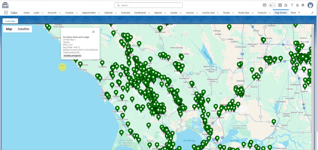 Daniel used the Google Places API to get every grocery store, restaurant, and convenience store in California into Salesforce as a lead. If a delivery person or sales rep is visiting a particular location they can see on a map which nearby stores used to be customers or are likely customers and call on them with some samples, proposed by generative AI.