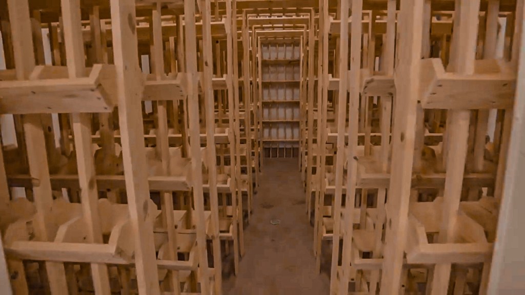 Twenty years ago, before he outgrew the smaller creamery, Larry would age cheese on these racks, turning the eight-pound wheels every few days so they didn’t develop flat spots. “I sold the wheels for one hundred bucks a piece,” he said.