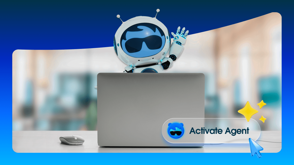 Agent Astro at a laptop