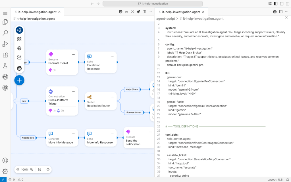 Set up multi-agent workflows in Agent Broker with guided determinism through a visual authoring canvas and Agent Script