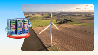 A wind turbine on a large field.
