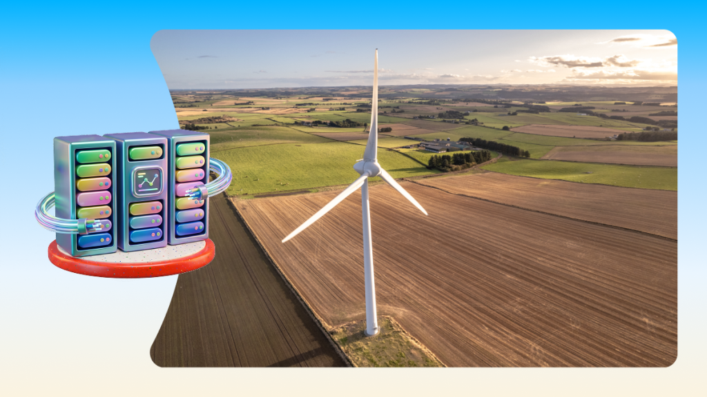 A wind turbine on a large field.