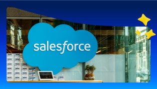 Exterior view of Salesforce building with logo.