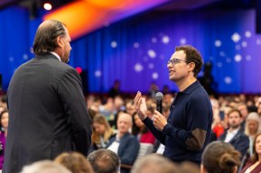 Marc Benioff, CEO of Salesforce, and Dario Amodei, CEO of Anthropic, at the 2026 Dreamforce Main Keynote.
