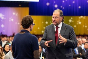 Marc Benioff, CEO of Salesforce, and Dario Amodei, CEO of Anthropic, at the 2026 Dreamforce Main Keynote.