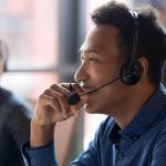 Customer service agent takes a call