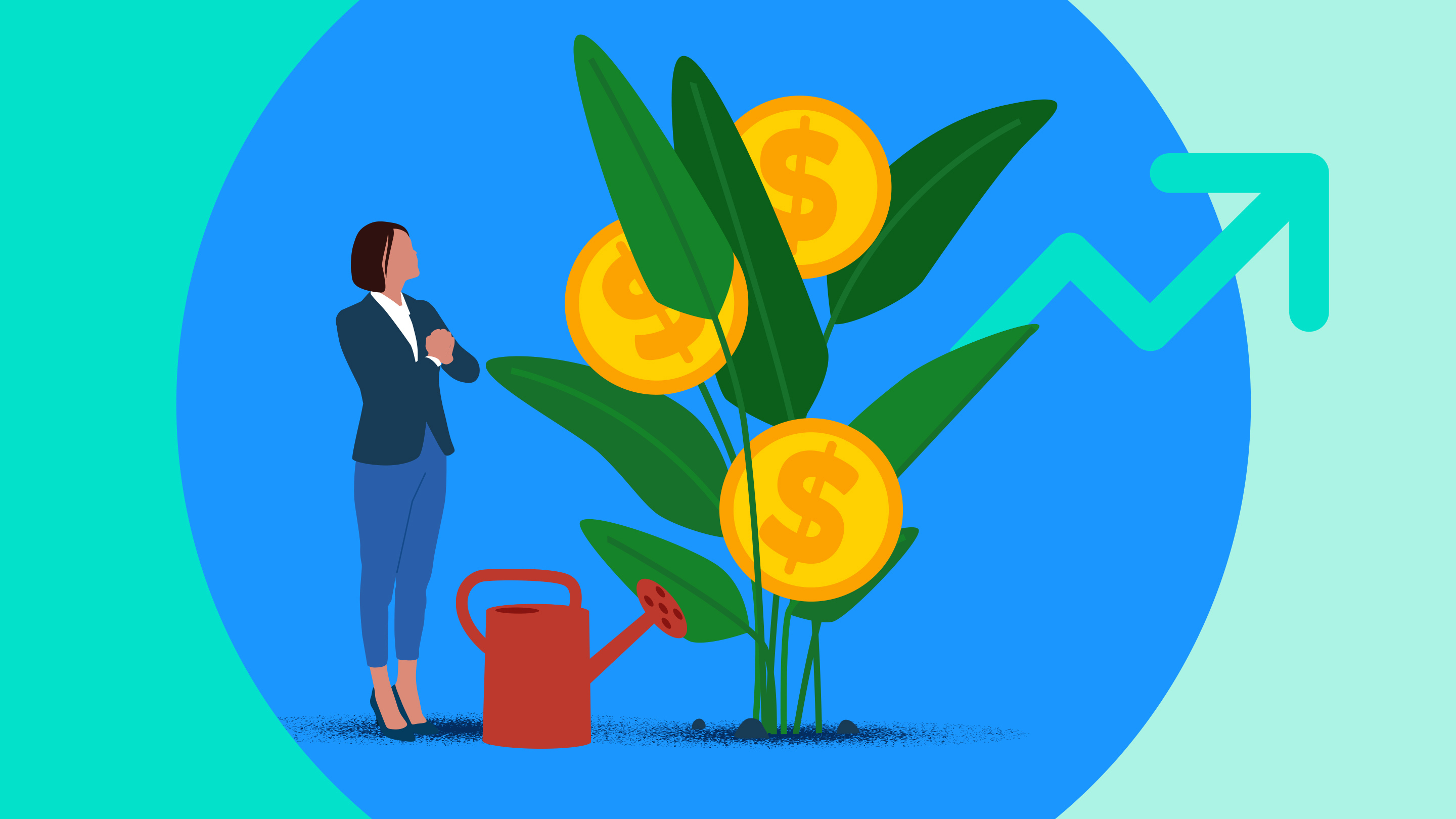 Lead Nurturing: Salesperson with a watering can for a money tree