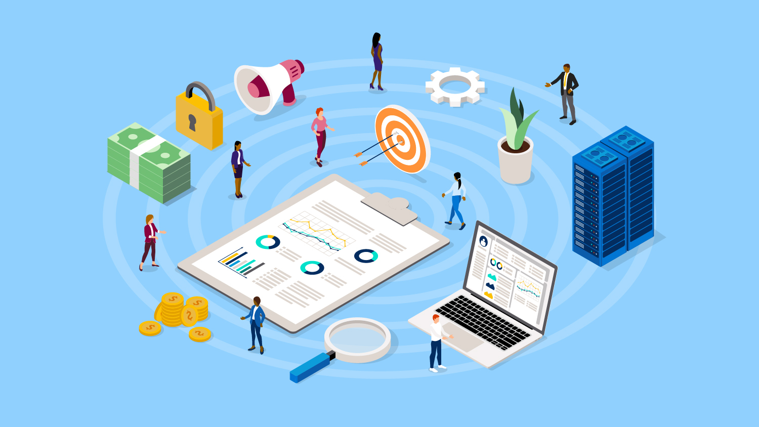 Financial services illustration of managing data