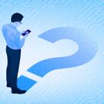 Man die een mobiele telefoon vasthoudt voor een vraagteken: AI-agent