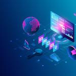 Een illustratie van een computer met marketingiconen die de belangrijkste marketingstrategieën voor startups weergeven.