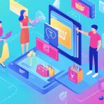 Illustratie van een hypergepersonaliseerde klantervaring met zwevende digitale iconen en een smartphone rondom twee personen.