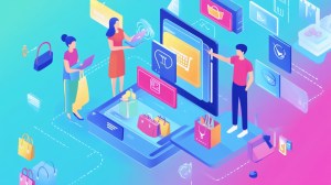 Illustratie van een hypergepersonaliseerde klantervaring met zwevende digitale iconen en een smartphone rondom twee personen.