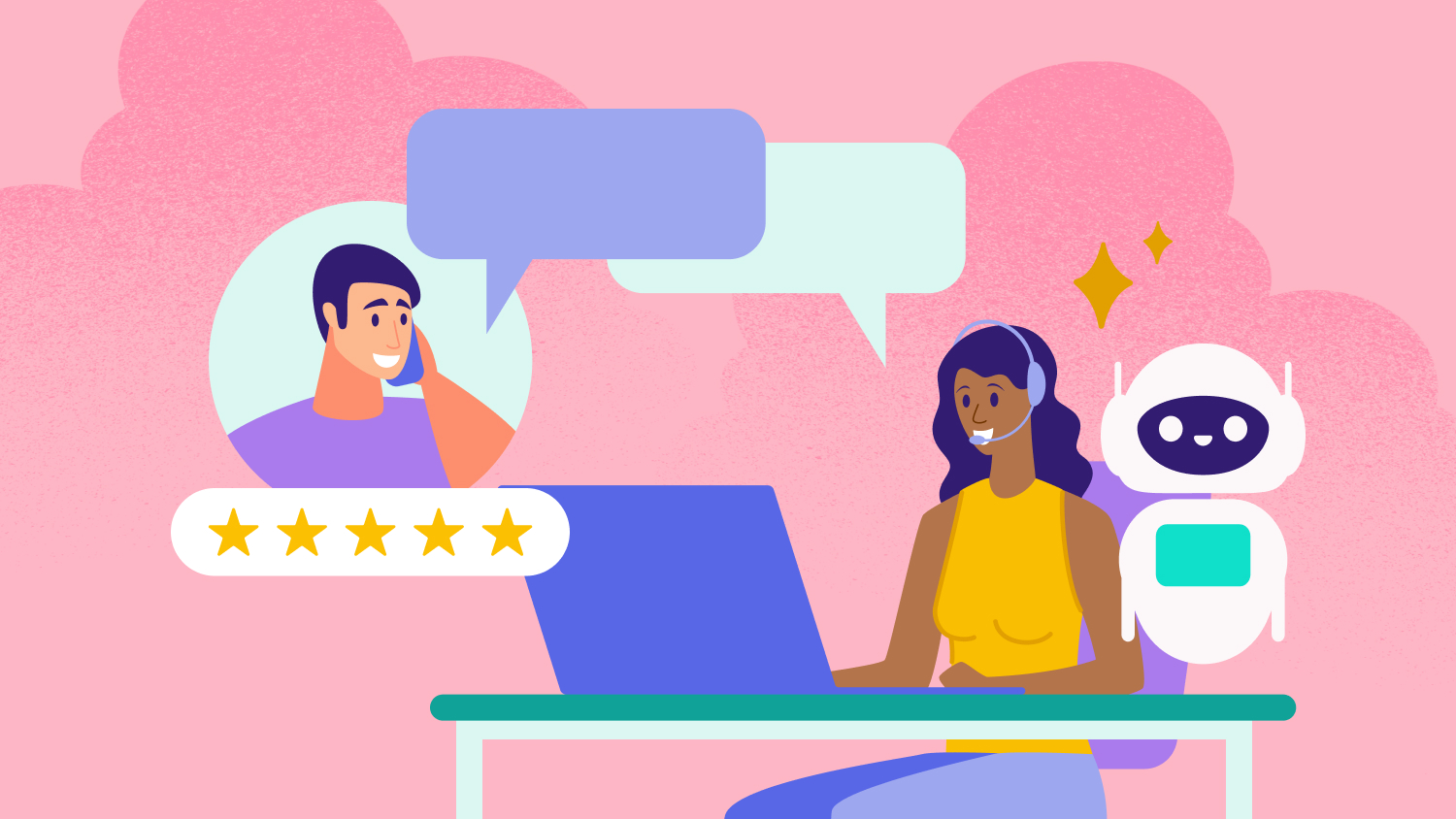 Servicemedewerker en AI-agent in gesprek met een klant