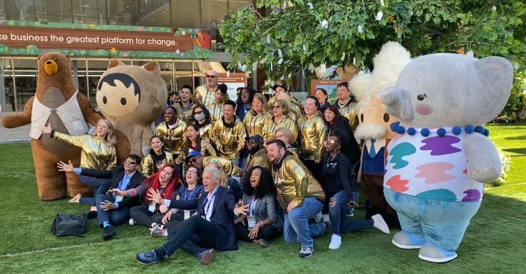 Sidibe poses with fellow Salesforce golden hoodie winners at Dreamforce 2021