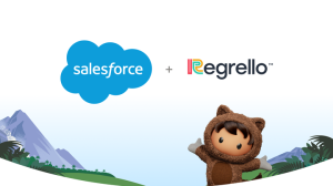 Salesforce and Regrello company logos on a white to light blue gradient background.