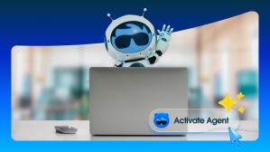 Agent Astro at a laptop