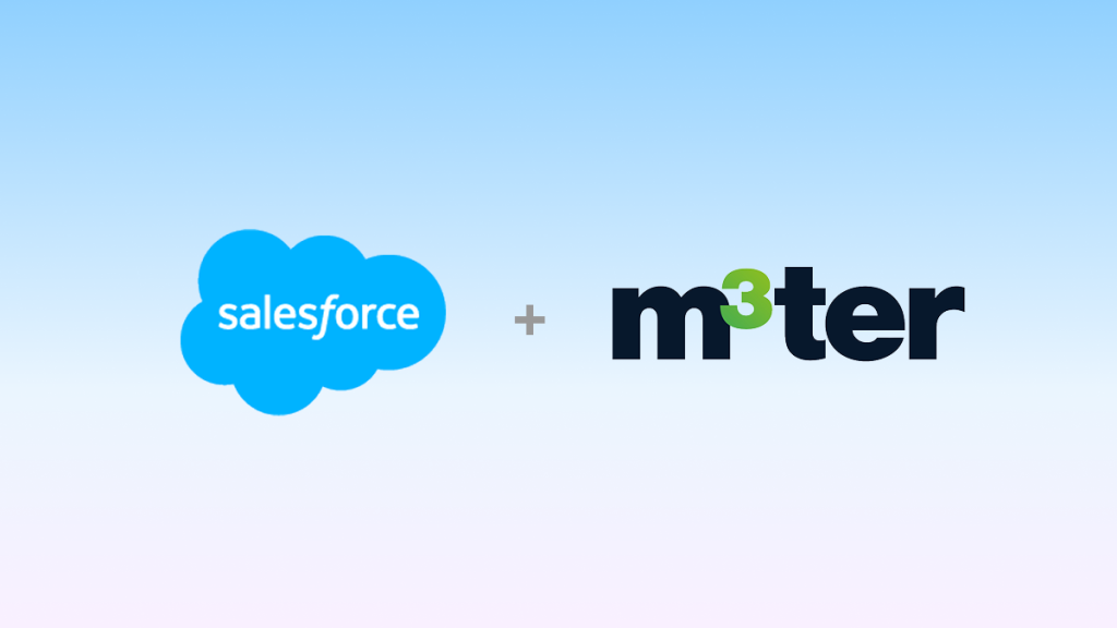 Salesforce and m3ter logos on a gradient light blue background.